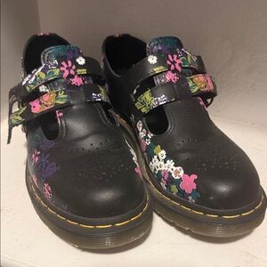 Dr. Martens Black Floral Mary Jane Dress Shoes
